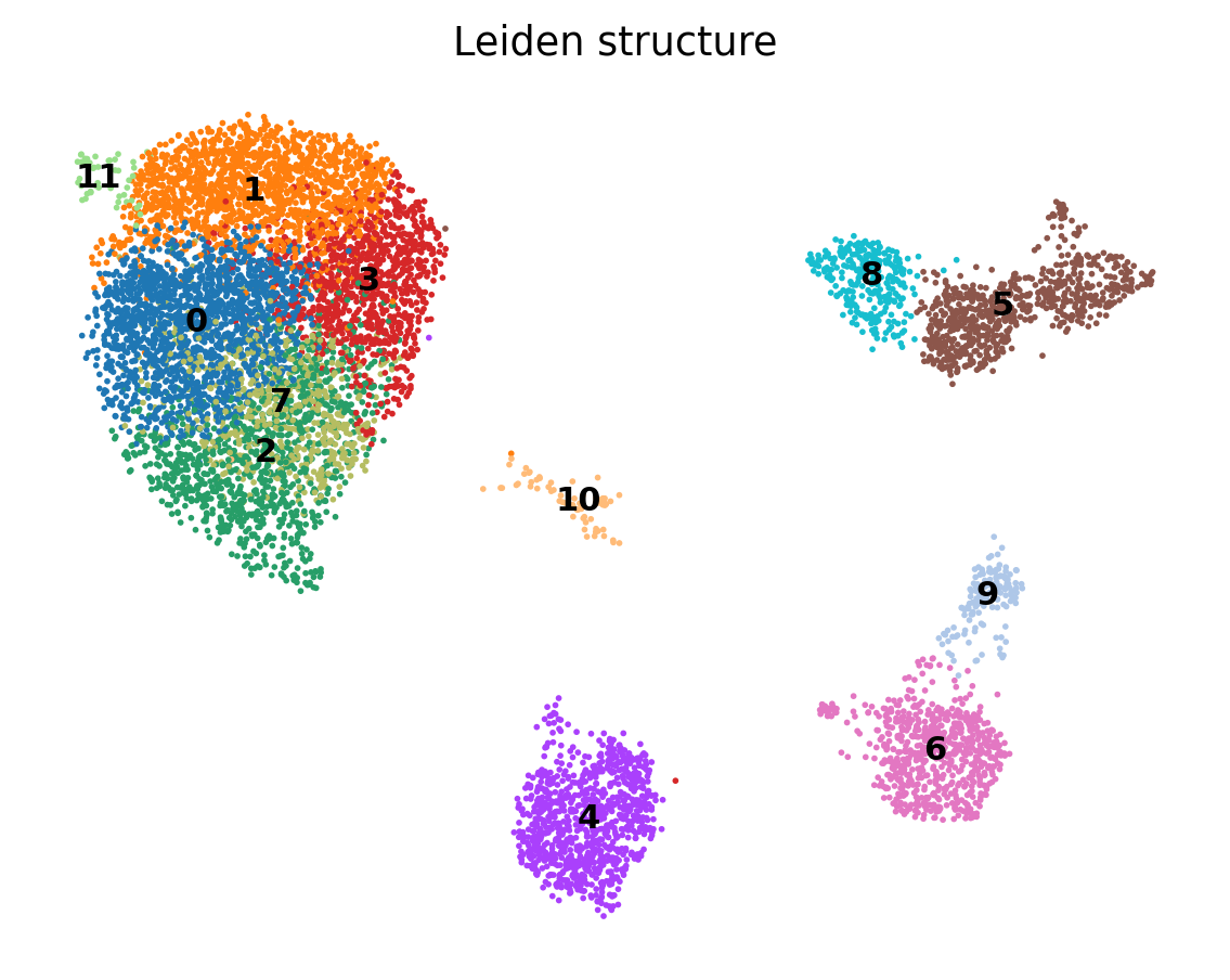 无监督 Leiden 结构，用于避免直接依赖时间标签。