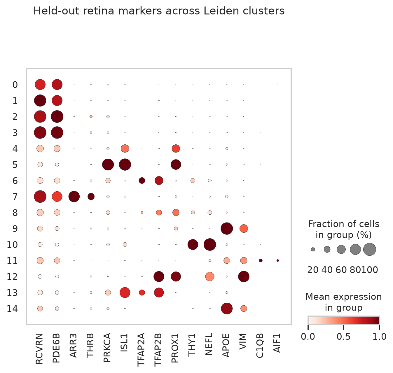 Macosko P14 retina canonical marker dotplot
